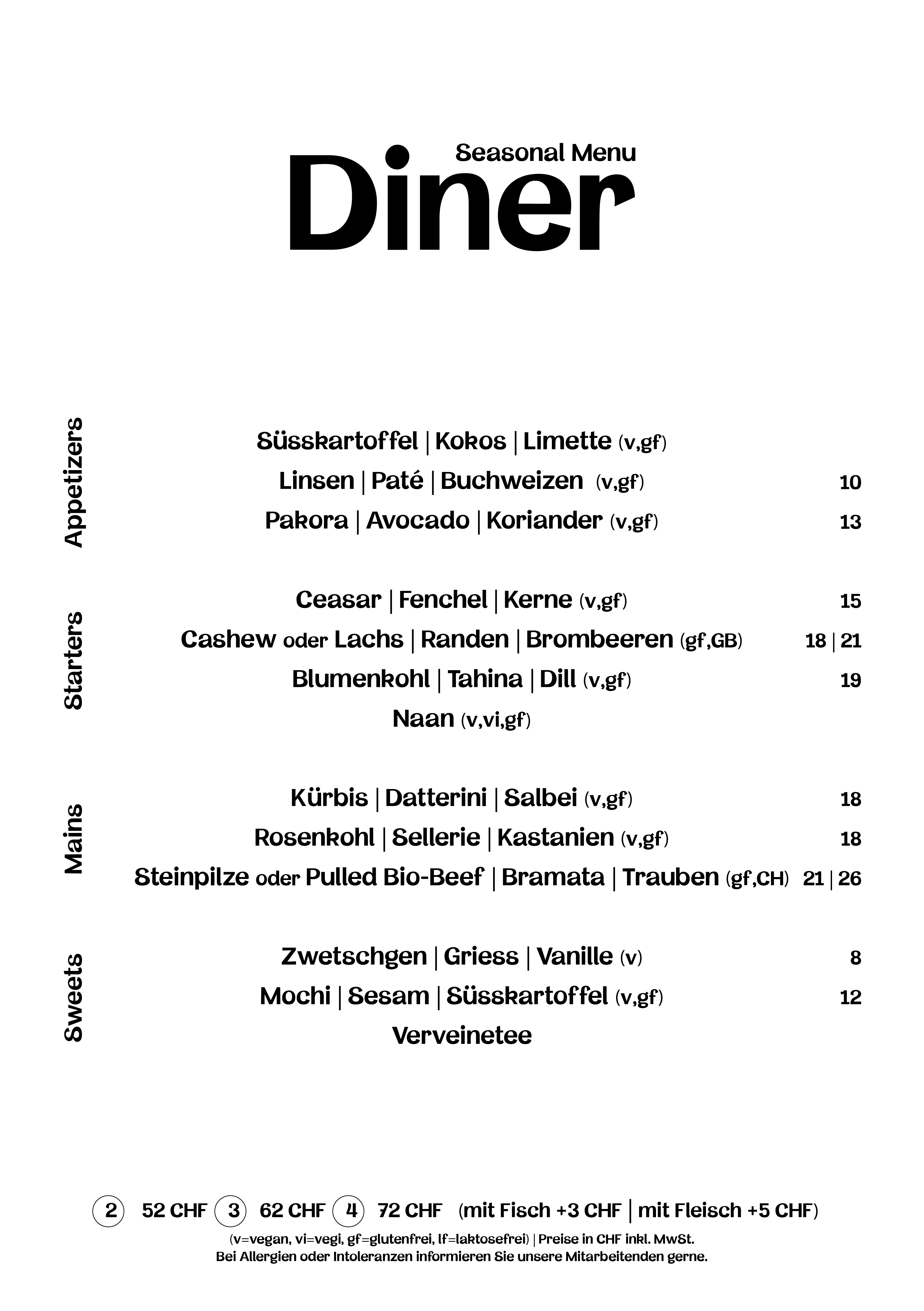 Daizy Menuekarte Diner Oktober 2025