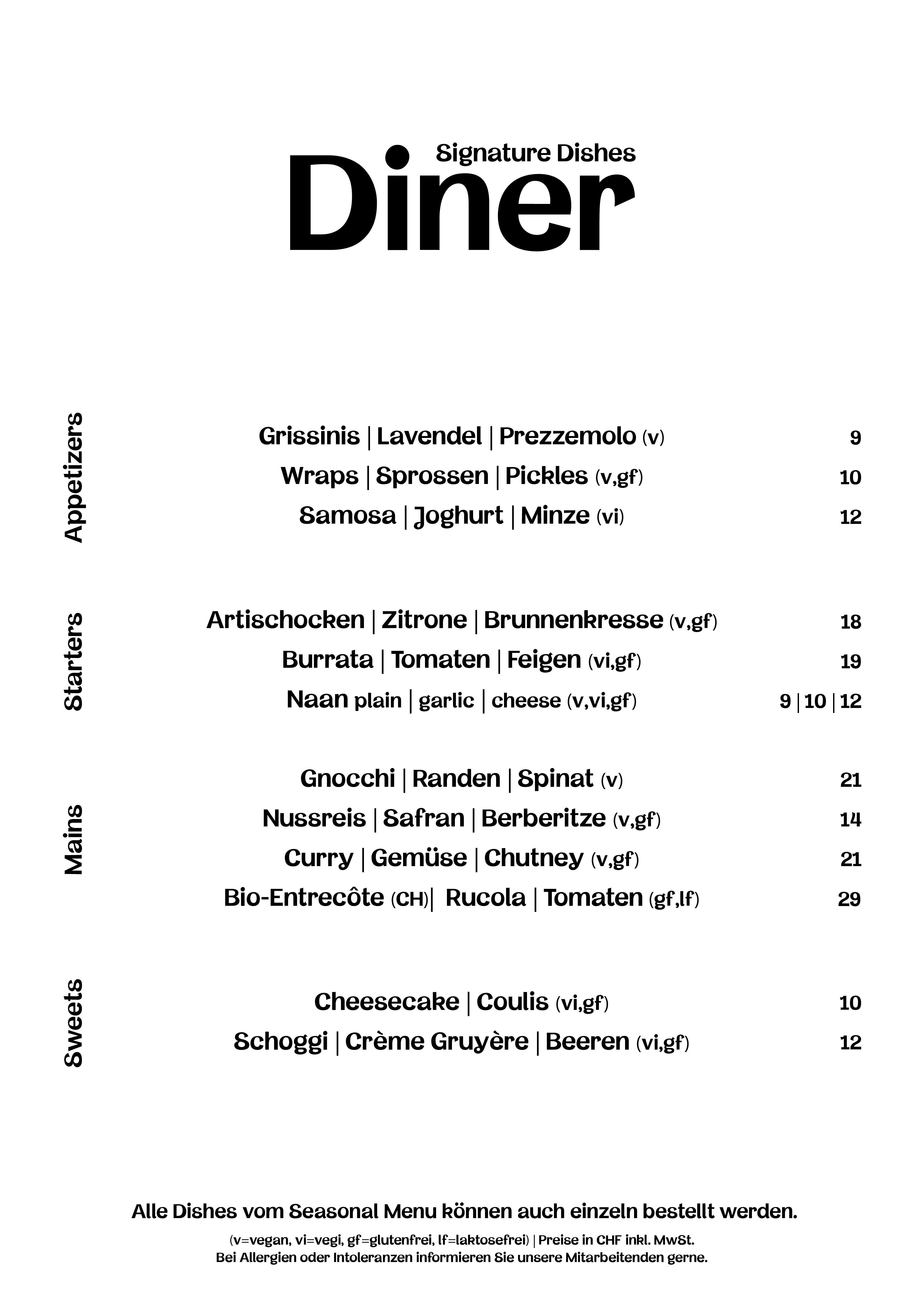 Daizy Menuekarte Diner Oktober 20252