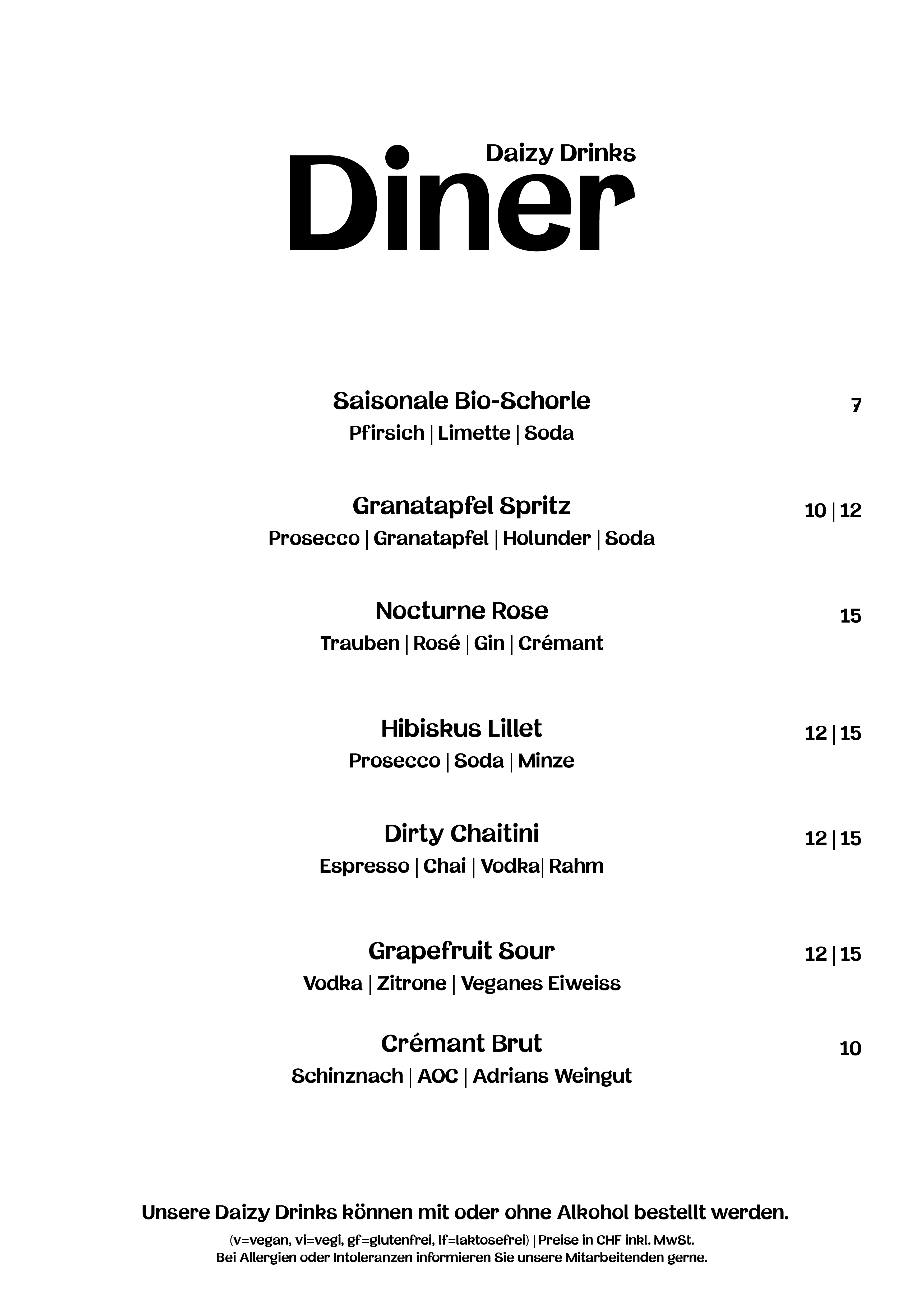 Daizy Menuekarte Diner Oktober 20253